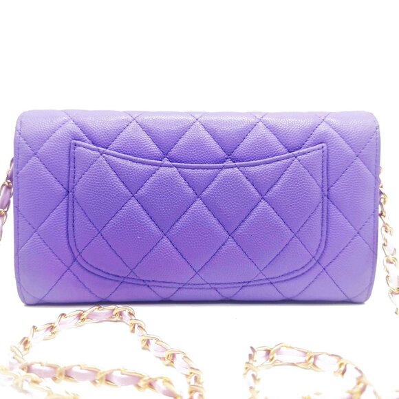 RARE Authentic CHANEL CC Timeless Caviar Flap Wallet Chain Purse Purple Bag - Picture 4 of 15